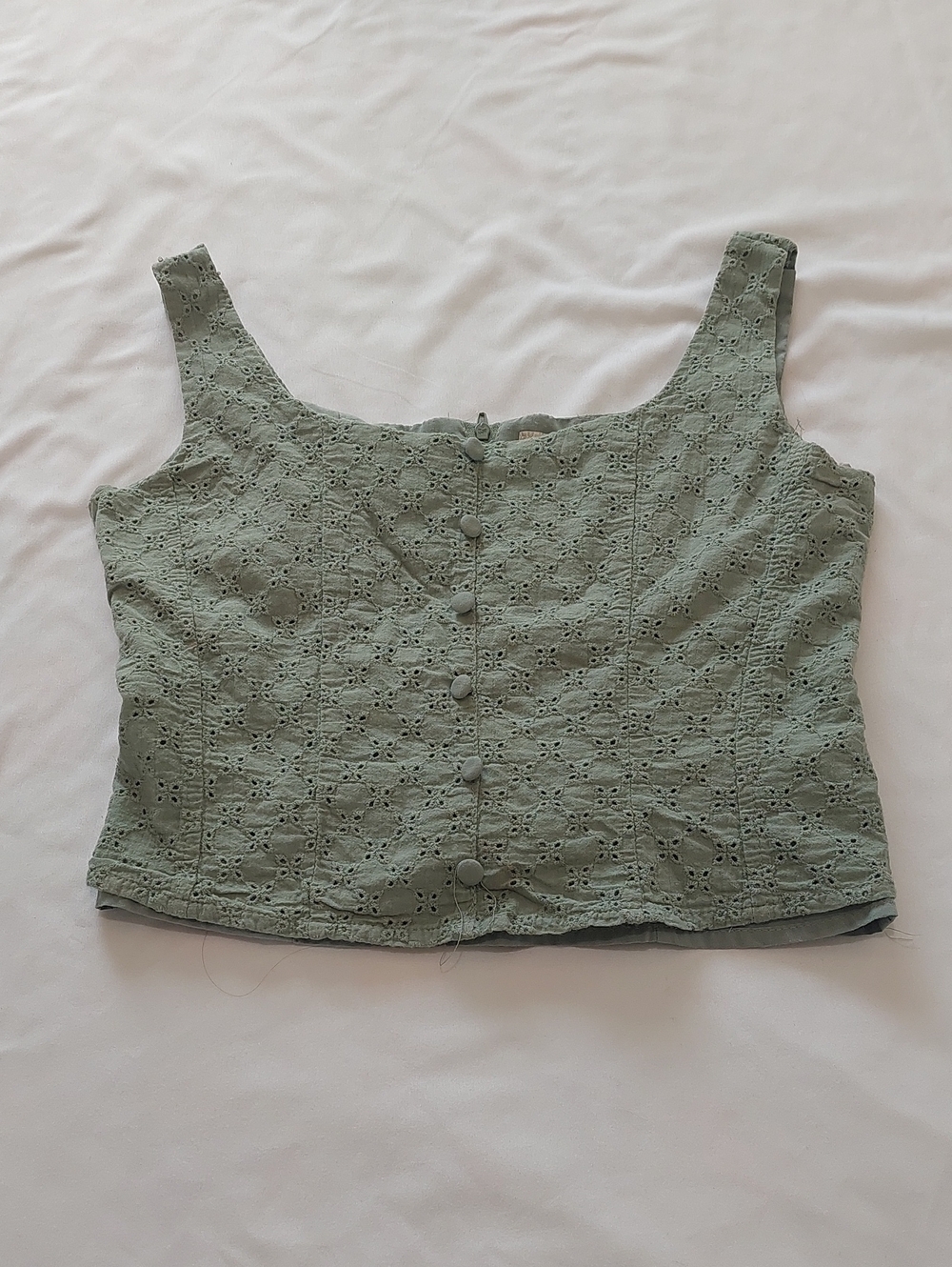 Gianni Bini Sage Green Eyelet Button-Front Crop Top